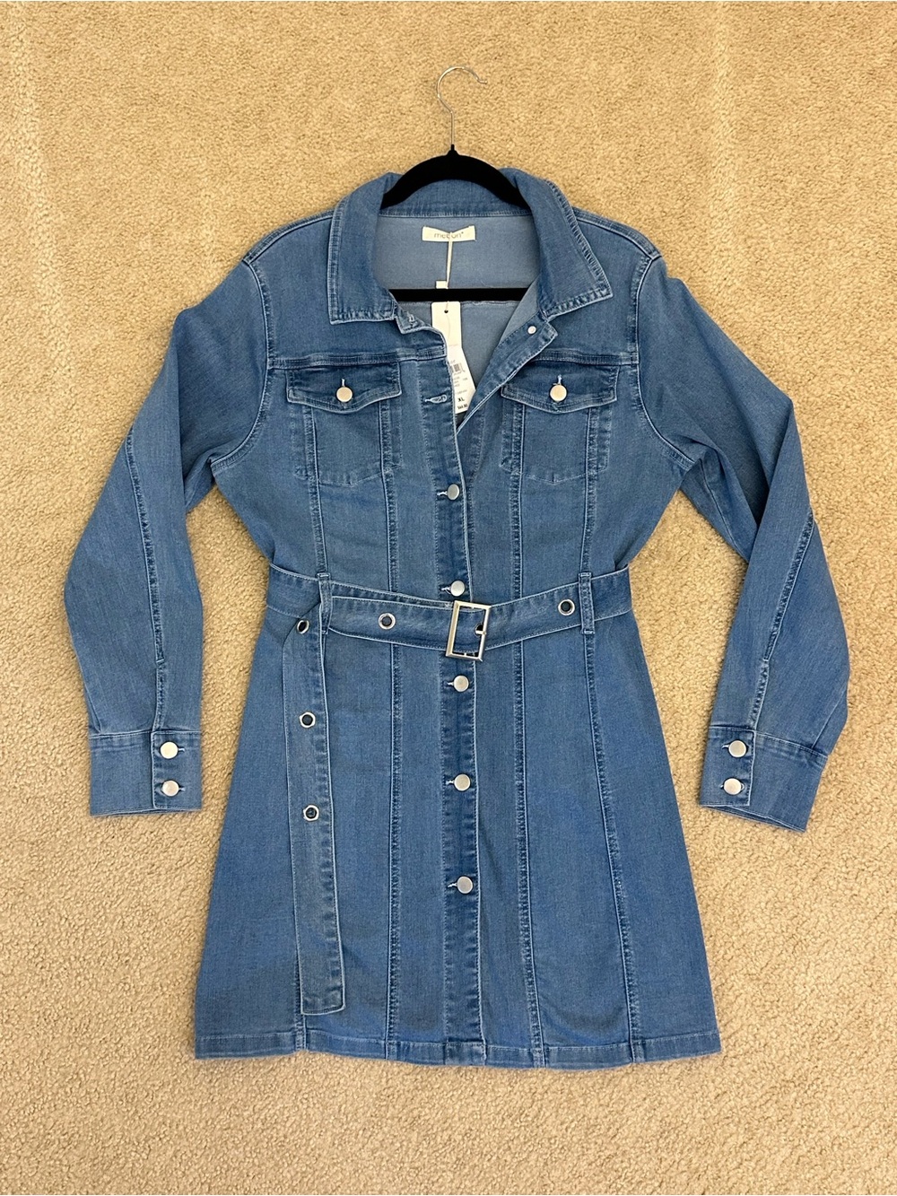 Women’s Blue Denim Belted Dress Long Sleeves XL NWT